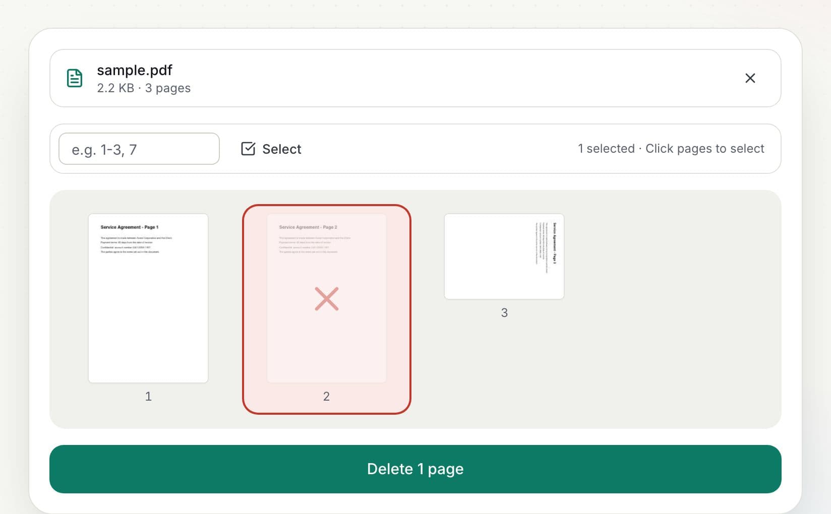 How to delete pages from a PDF: step 2, select the pages to remove in PDFella