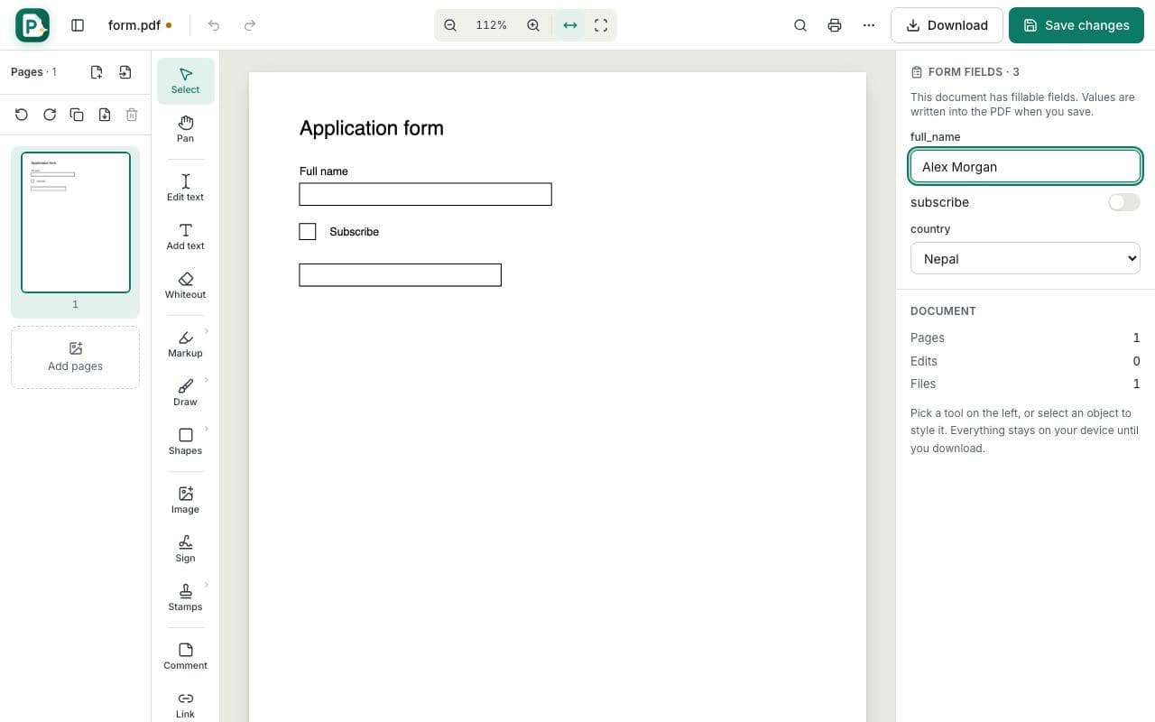 How to fill out a PDF form: step 2, fill in the fields in PDFella