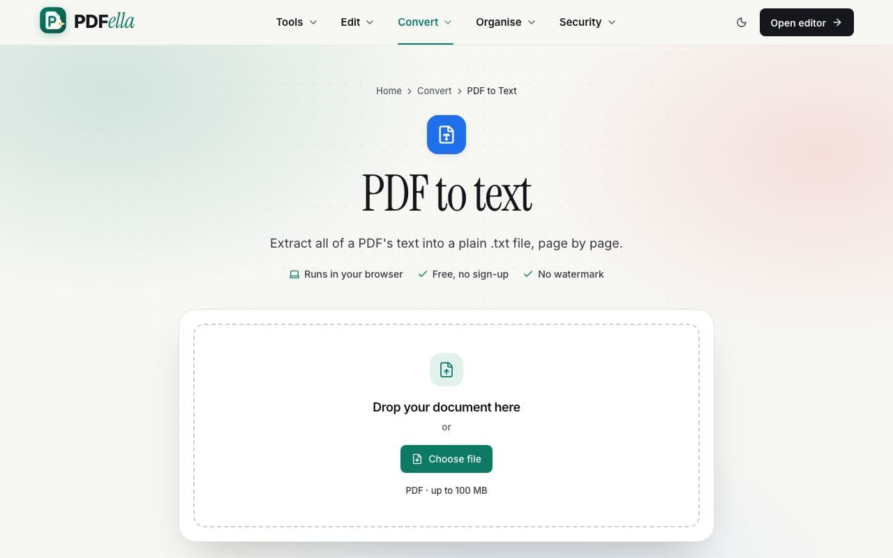 How to extract text from a PDF: step 1, upload your pdf in PDFella