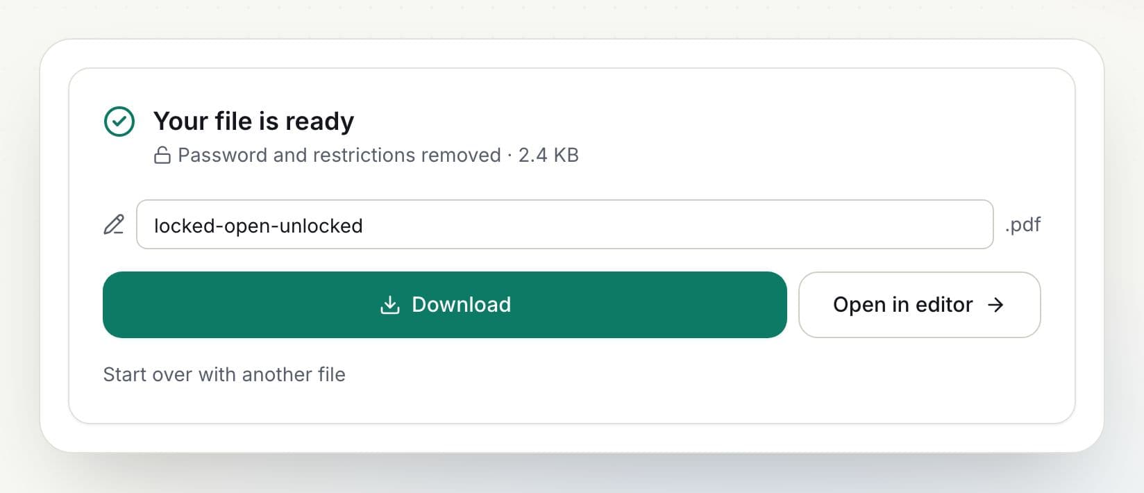 How to unlock a PDF: step 3, download the result in PDFella