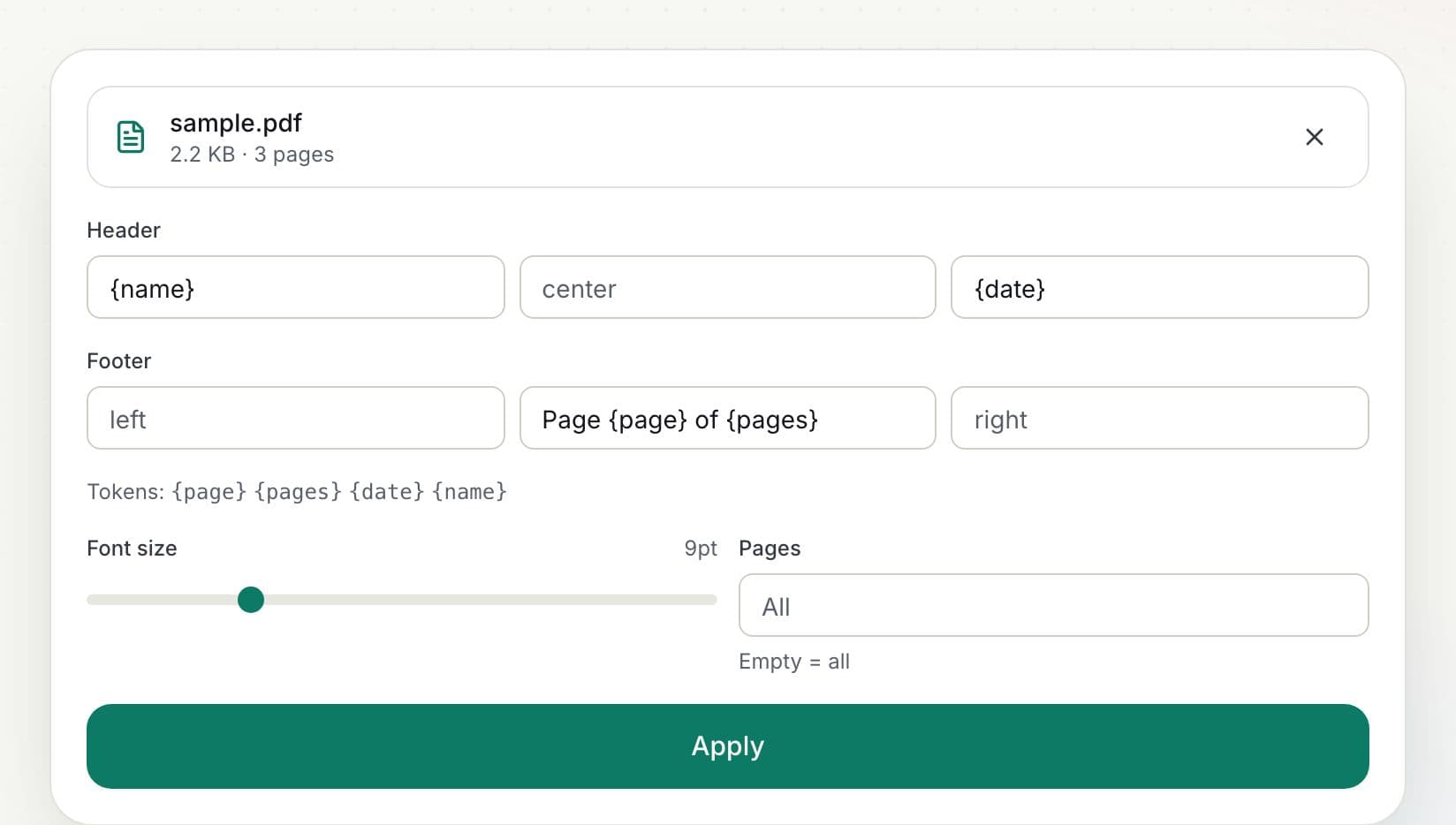 How to add a header and footer to a PDF: step 2, type your header and footer in PDFella