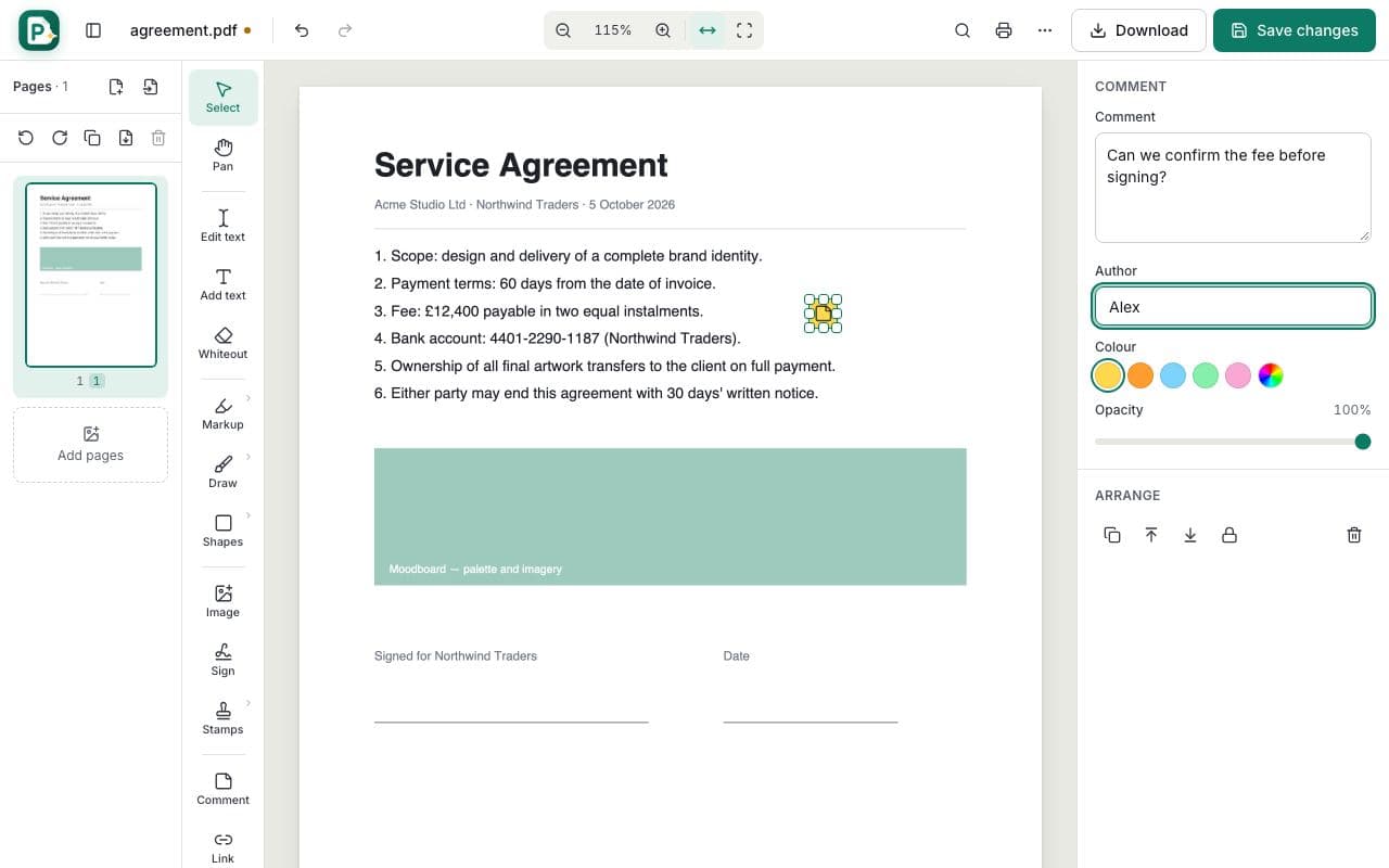How to annotate a PDF: step 2, add comments and stamps in PDFella