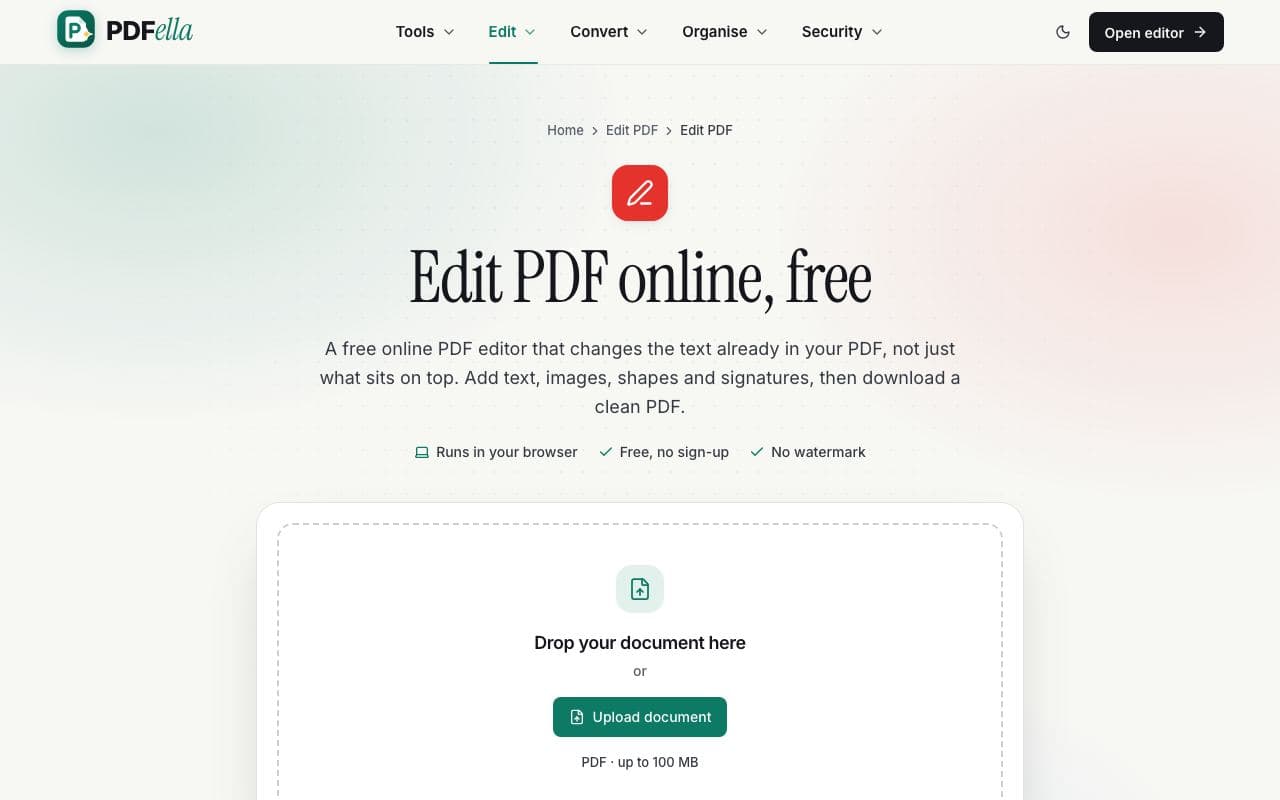 How to edit a PDF online: step 1, upload your pdf in PDFella