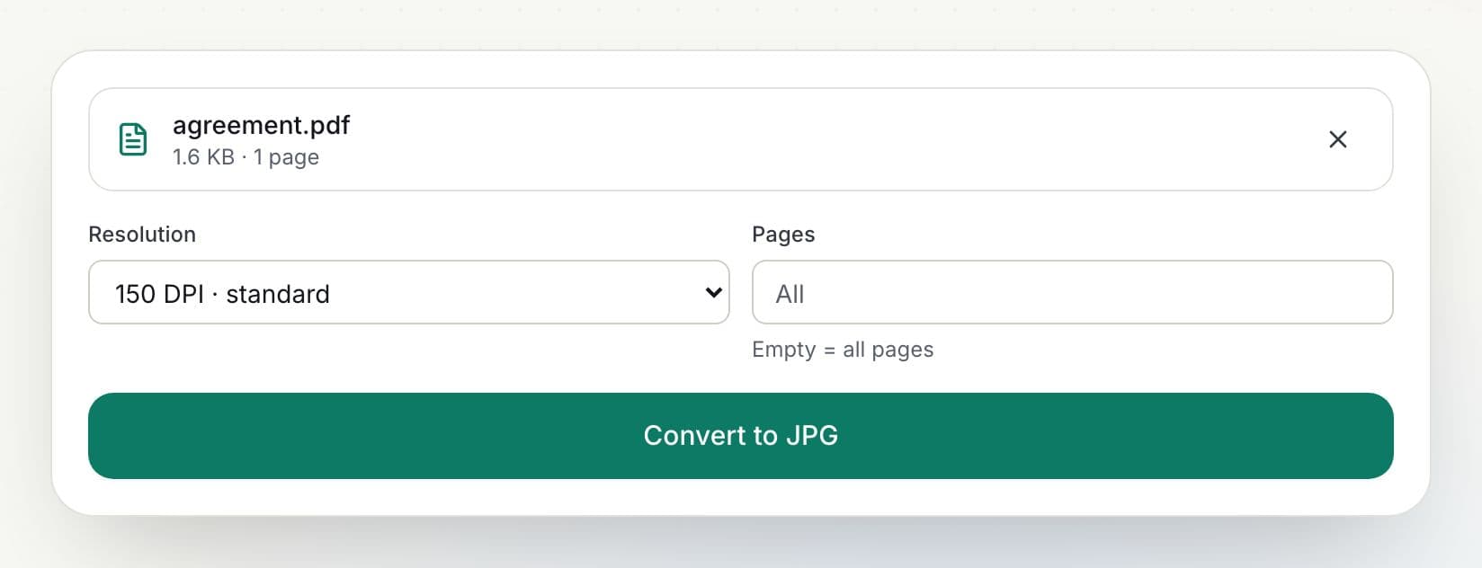 How to convert PDF to JPG: step 2, choose resolution and pages in PDFella