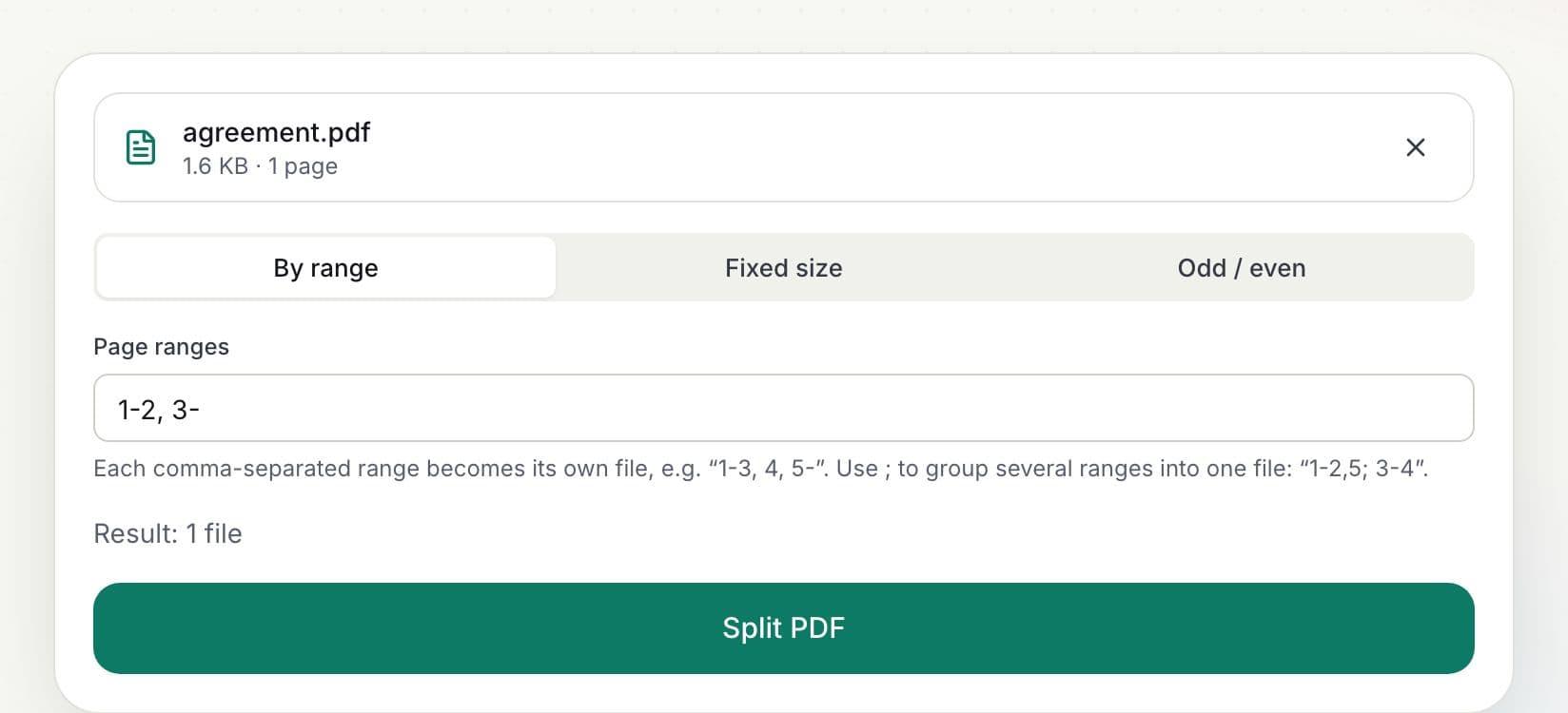 How to split a PDF: step 2, choose how to split in PDFella